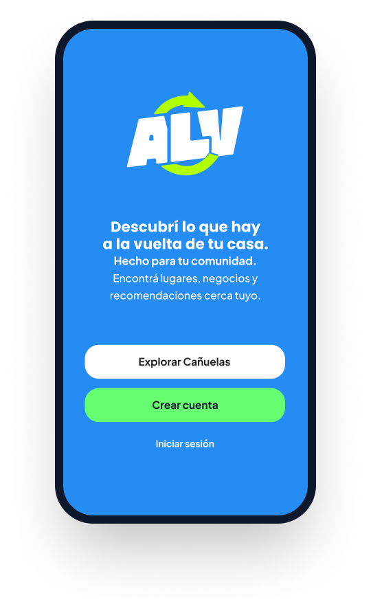 App ALV en un celular mostrando mapa de Cañuelas